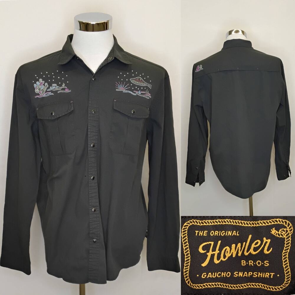 Howler Brothers Gaucho Pearl Snap Shirt Men's L Gray Desert Paranormal #J5827
